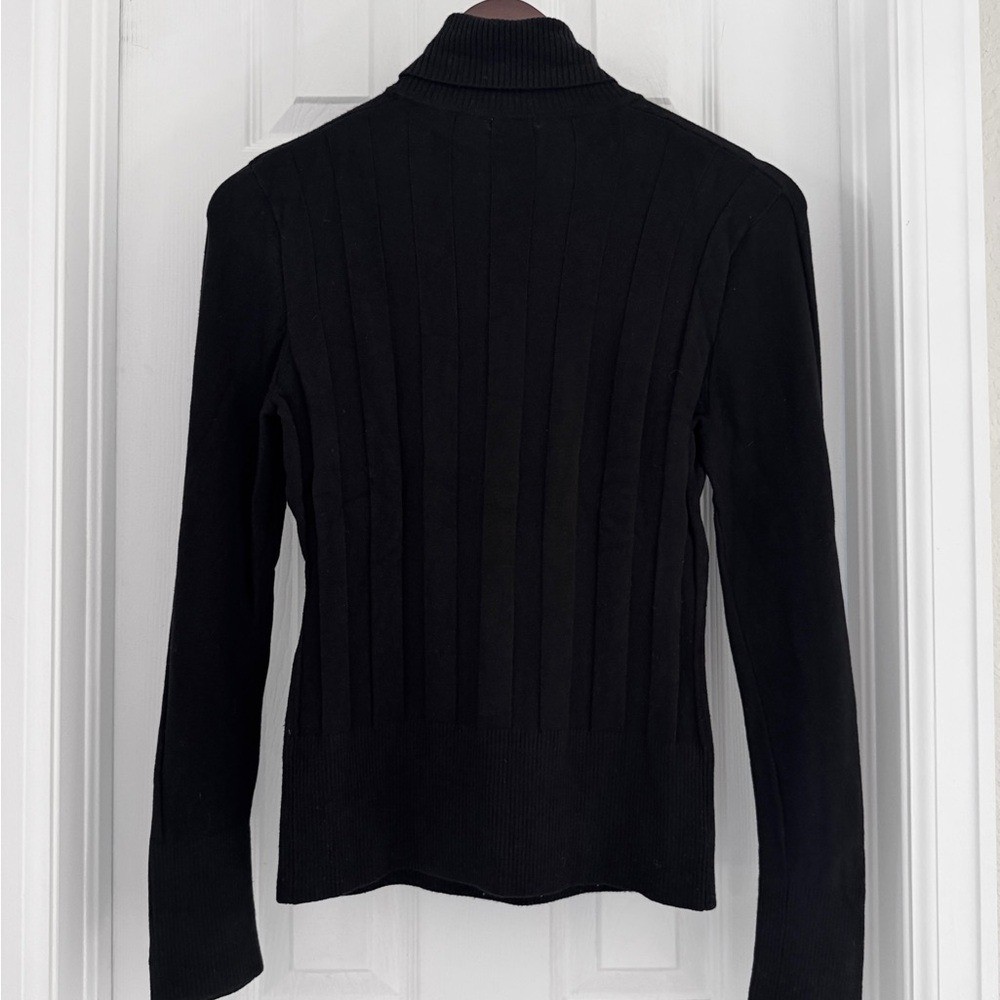 Vintage 90s-Y2K Cache Black Ribbed Viscose/Spandex Turtleneck Sweater Size Small
