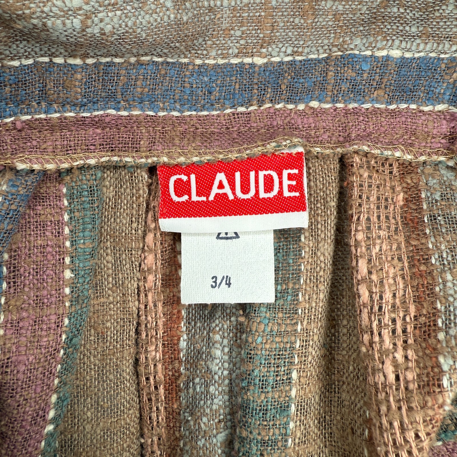 PRICE FIRM Vintage 70s Claude Brown Earthy Woven Bohemian Striped Skirt | XXS/XS