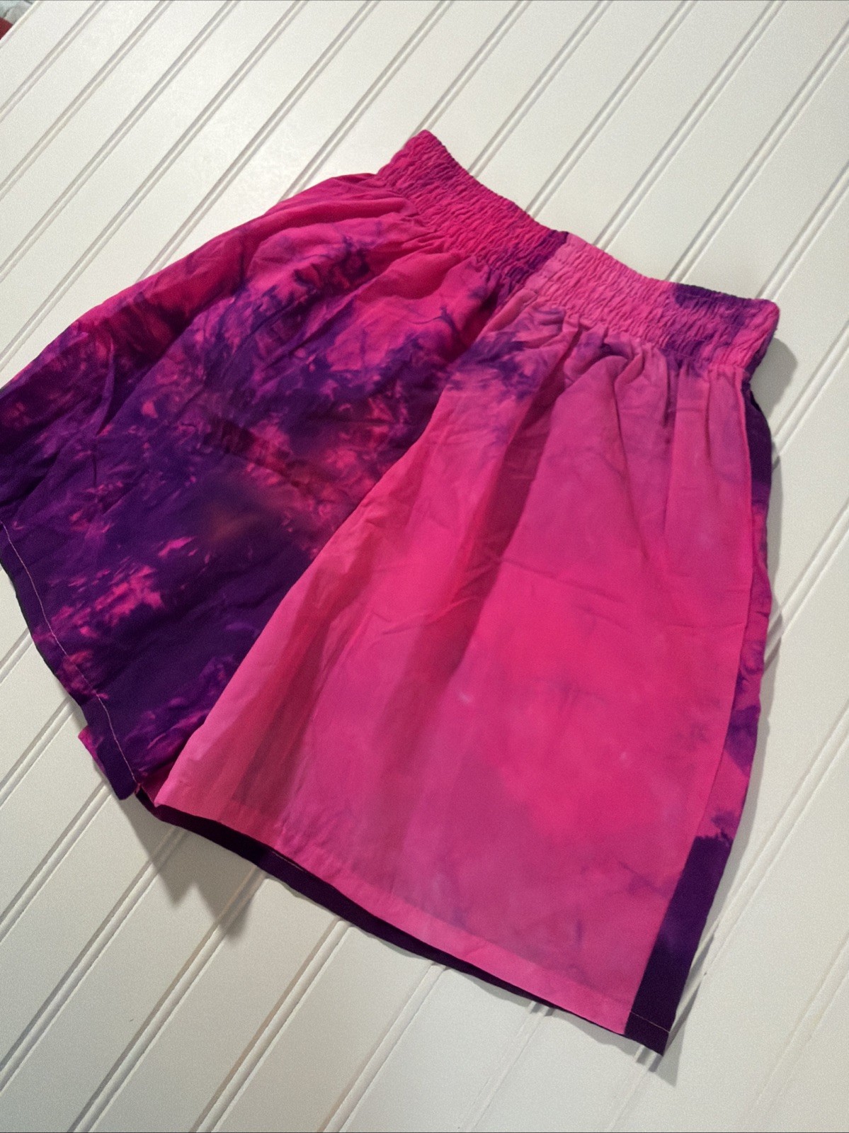 Vtg Running Pacific Connections Bright Tie Dye Nylon Electric Shorts Small Pink