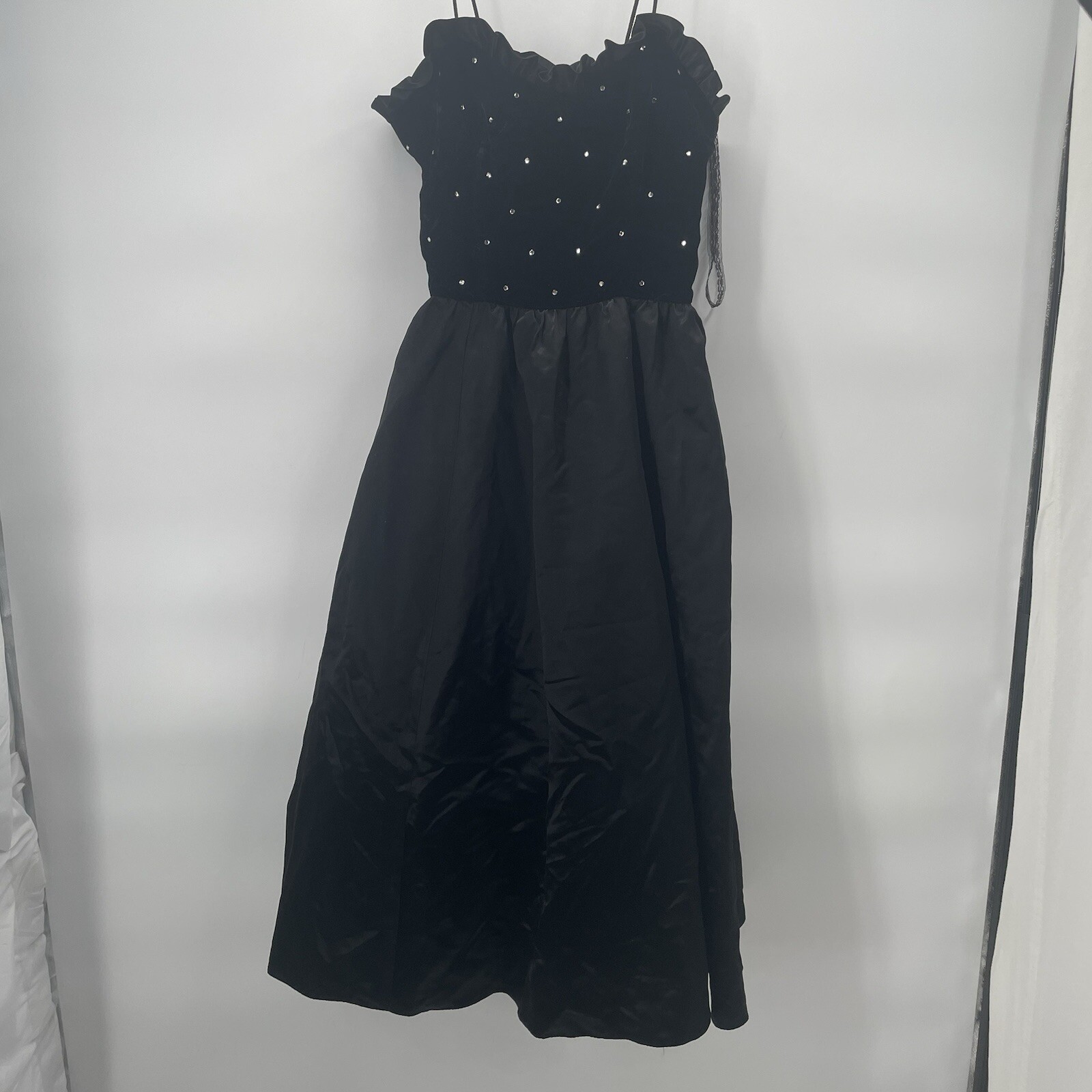 Vtg 80s Glenrob USA Black Velvet Strappy Cocktail Party Evening Dress Small 25”W