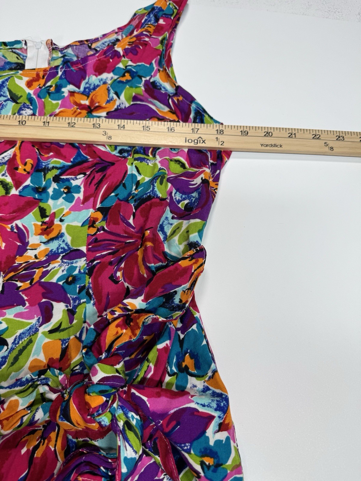 Vintage 80s Paul Harris Floral Dress Women’s 11/12 Rayon Tie Front Colorful Boho