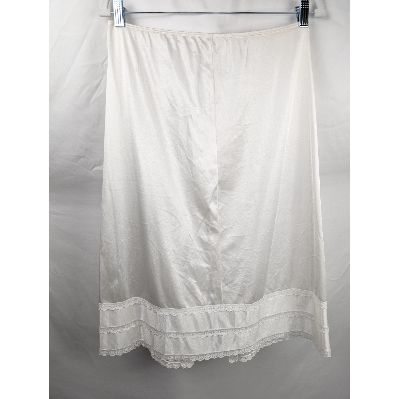 Vintage Sears Satin Lace Trim Half Slip 26″ Skirt Size M White Elastic Waist