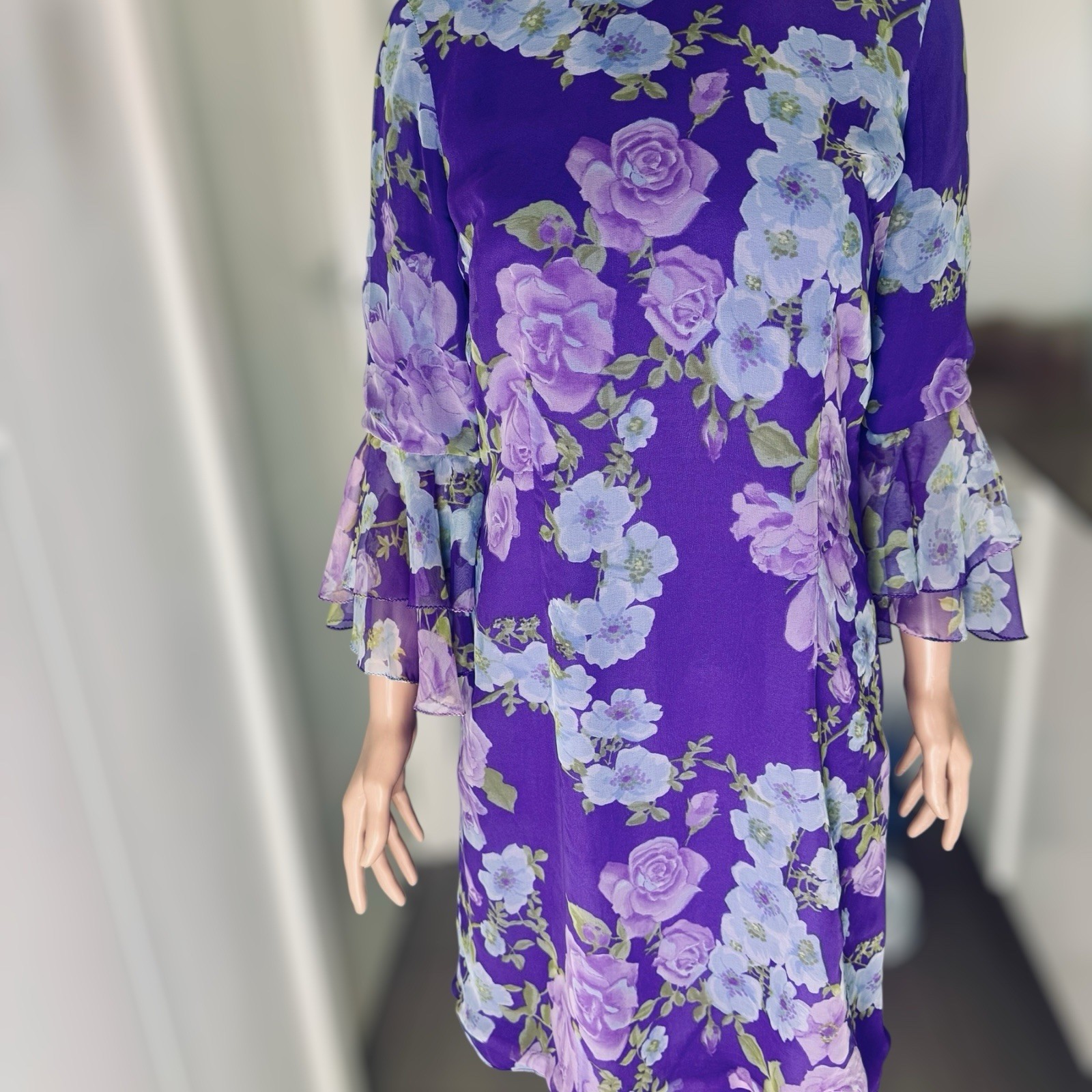 Vintage Dress Vintage Duval of Melbourne Floral Chiffon Dress – Size 14 (AU)