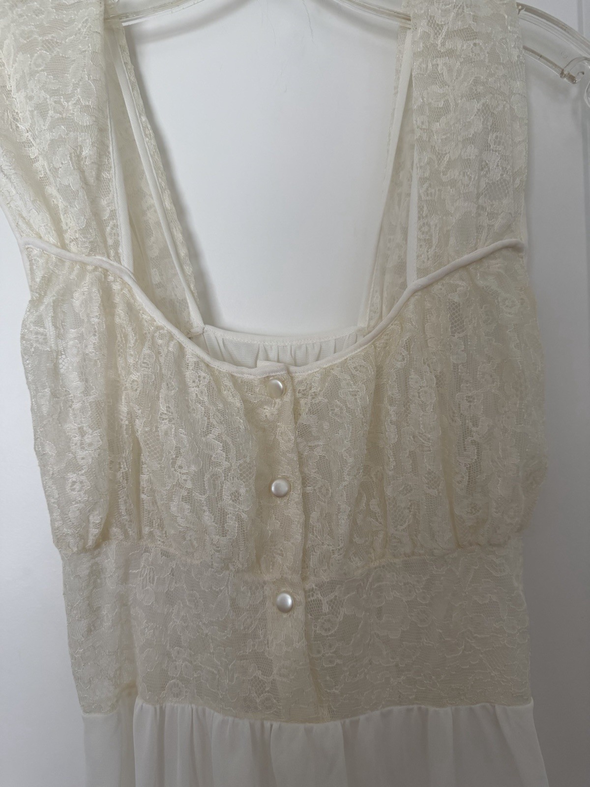 VTG Ladies Bridal Sheer Nightgown White Lace Fairie Cottagecore Small