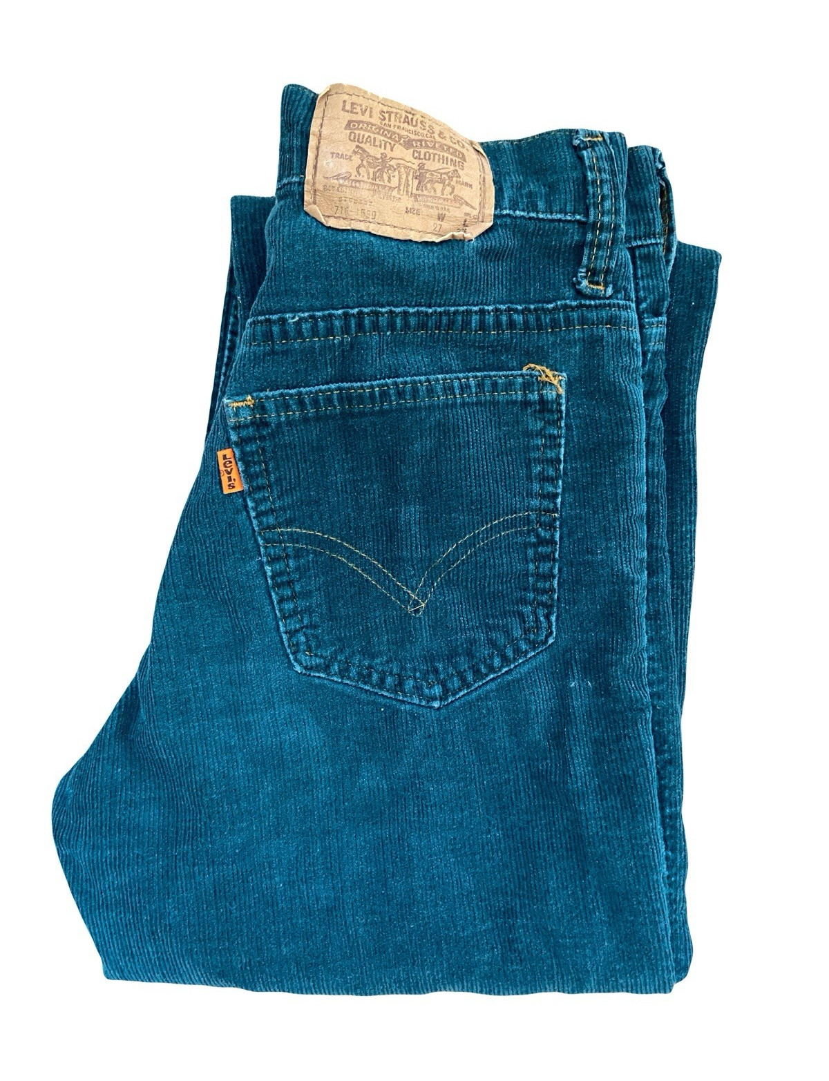 Levi’s Teal/Green Orange Tab Corduroy Straight Leg W26 L30 Student 716-1599