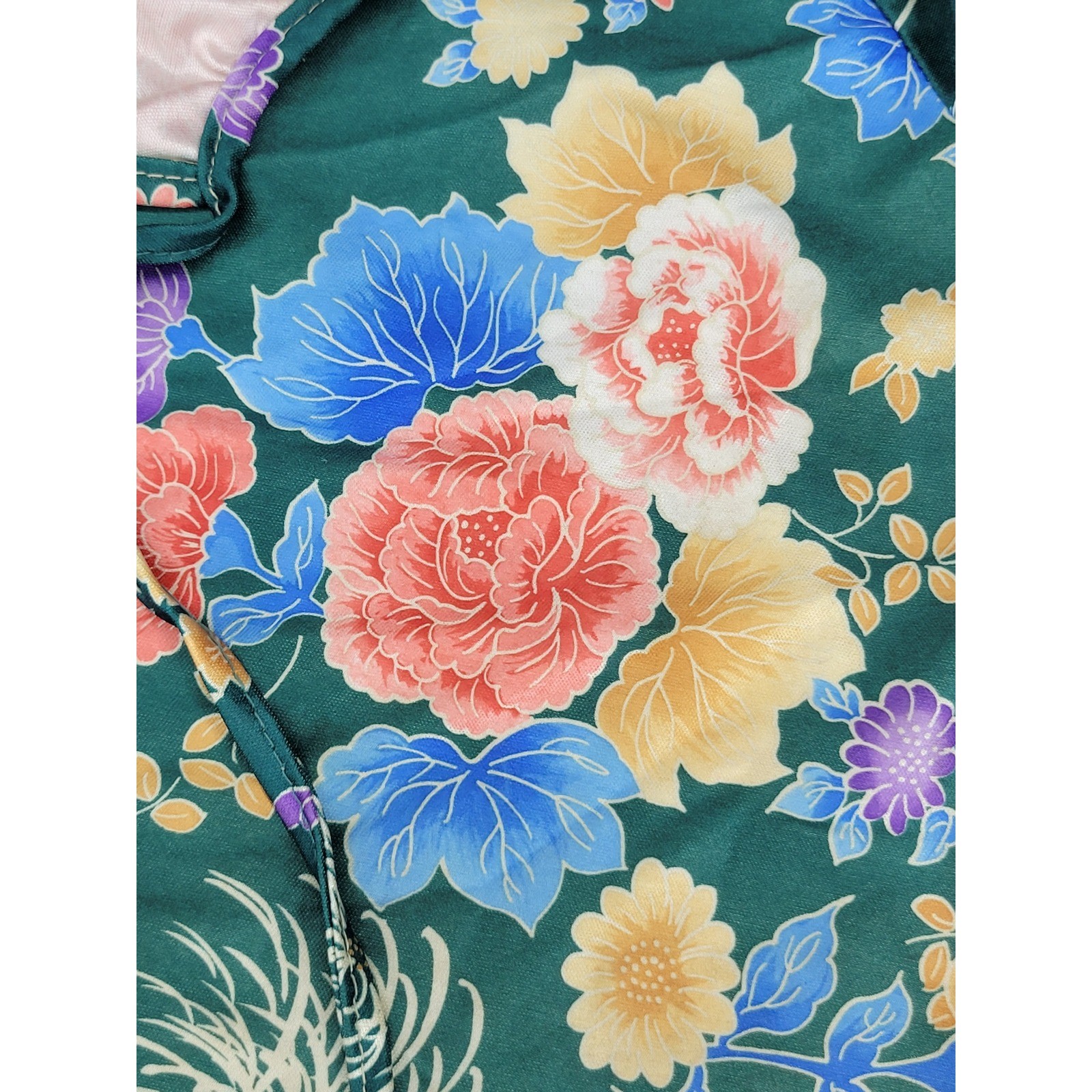 Vintage Floral Loungedress Nightgown Green Pink Blue One Size Fit All