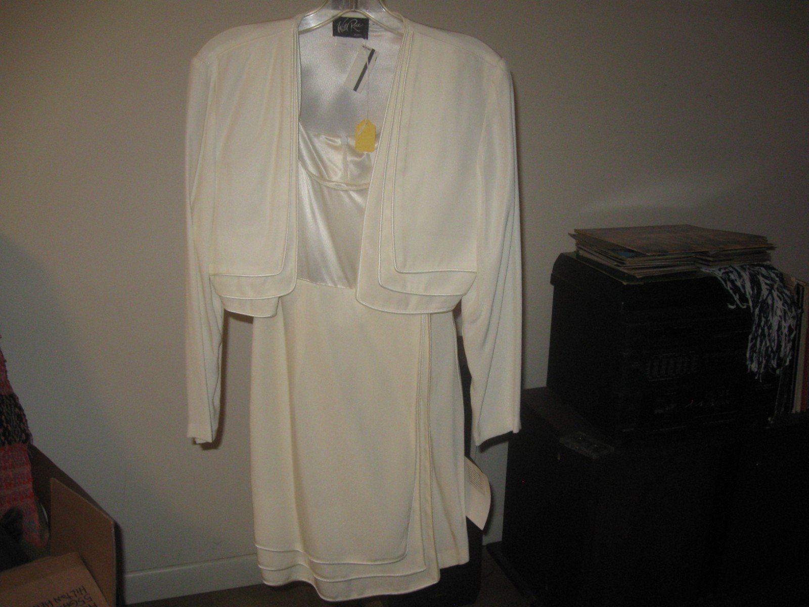 Vintage Wild Rose Petite Dress with Bolero Jacket Size 2 Ivory Satin Crepe