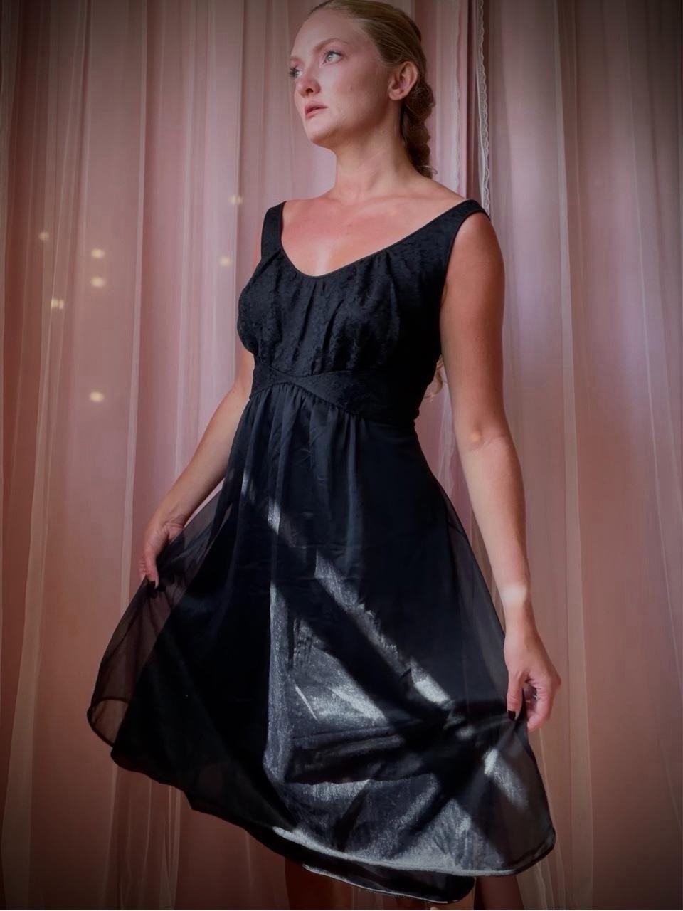 1940s Black Organza Vanity Fair Slip Dress