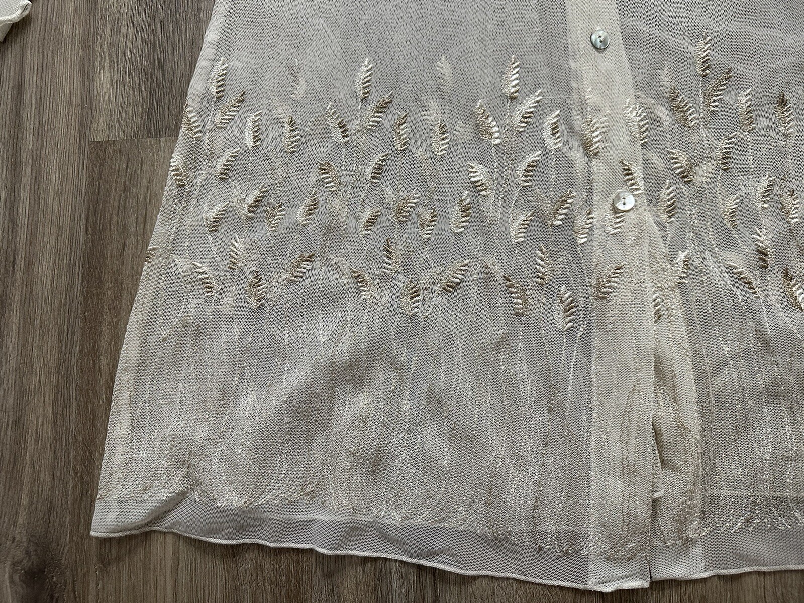 Vintage Rabbit Designs 1970’s Sheer Embroidered Long Sleeve Button Up Dress USA