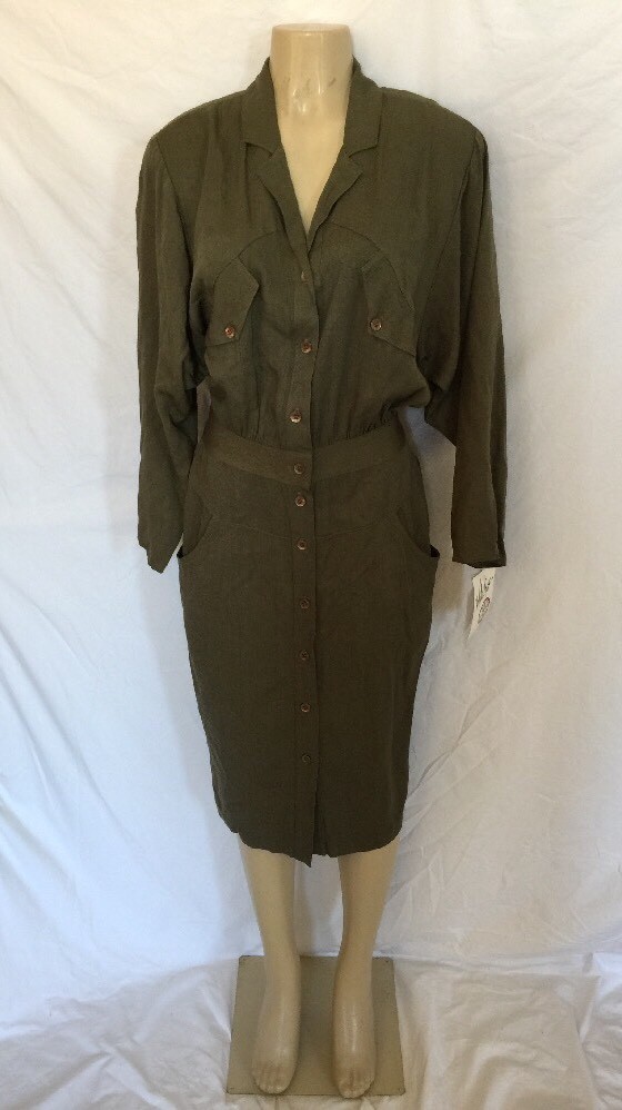 NWT Vintage Wild Rose Women’s Size 12 Olive Green Button Front Utility Dress