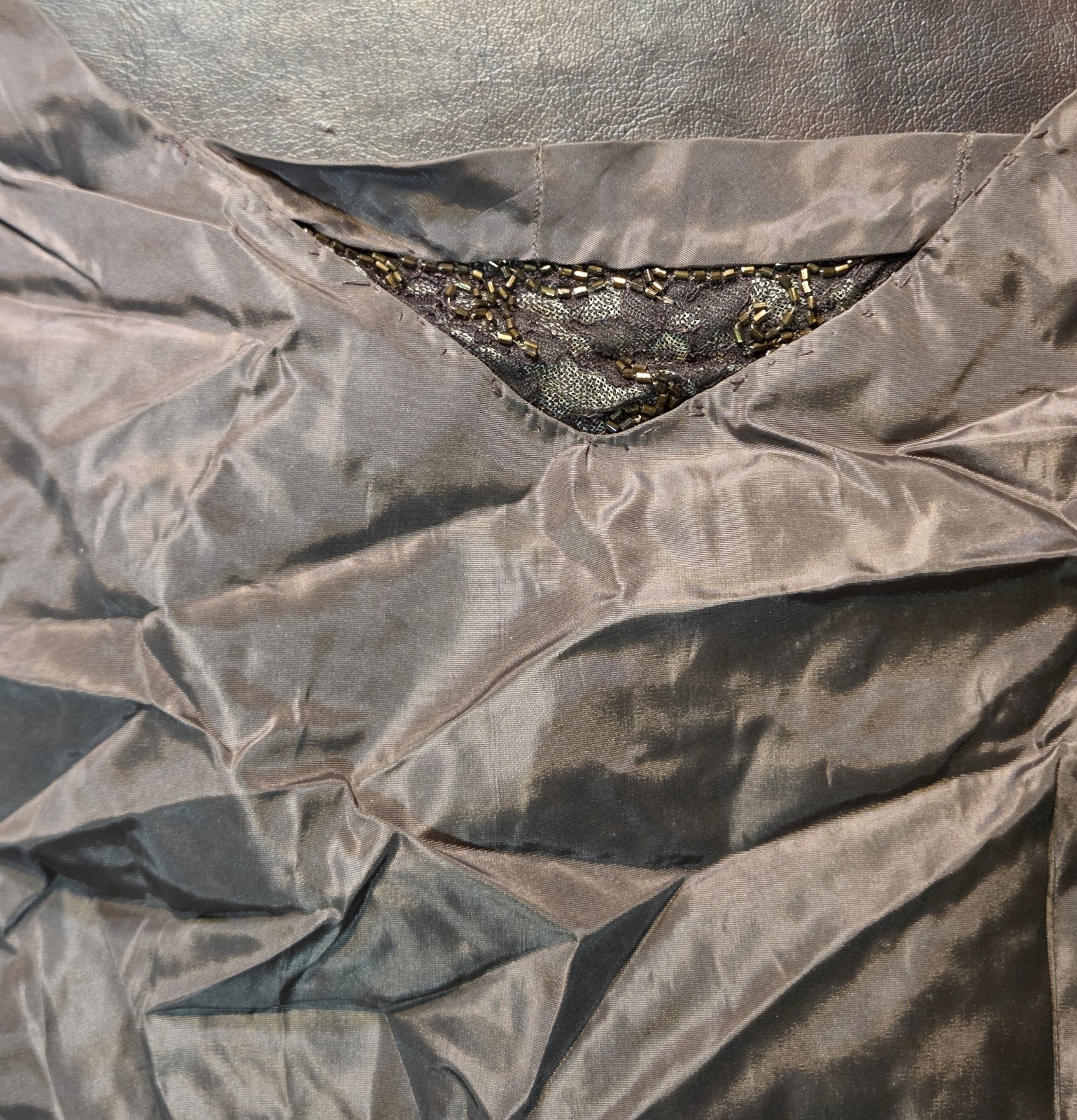 Vintage Mid Century 50s Fit Flare Cocktail Dress Brown Taffeta Sequin Beading