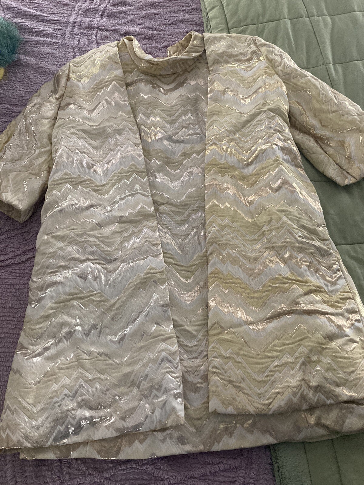 Vtg Custom Cream Gold Matching Coat & Dress Needs Zipper Sz 4 6 8 Palm Royale