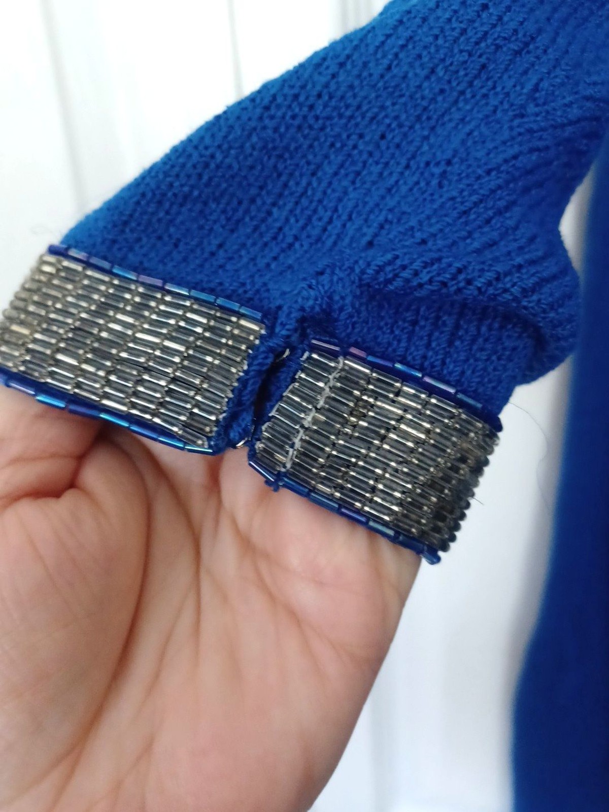 VINTAGE DON SAYERS For WELLMORE Blue Beaded 3D Bows On Sleeves SWEATER DRESS 12