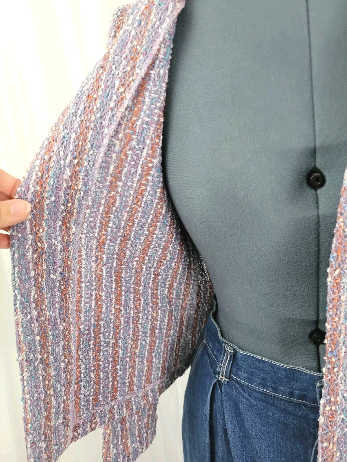 Vintage Unlined Striped Cardigan in Purple/Tan/Blue/White Size XS?