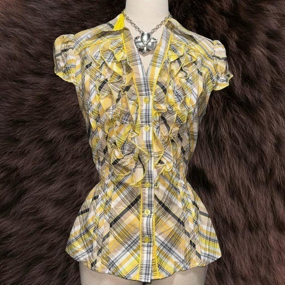Vintage Y2K Plaid Ruffle Blouse