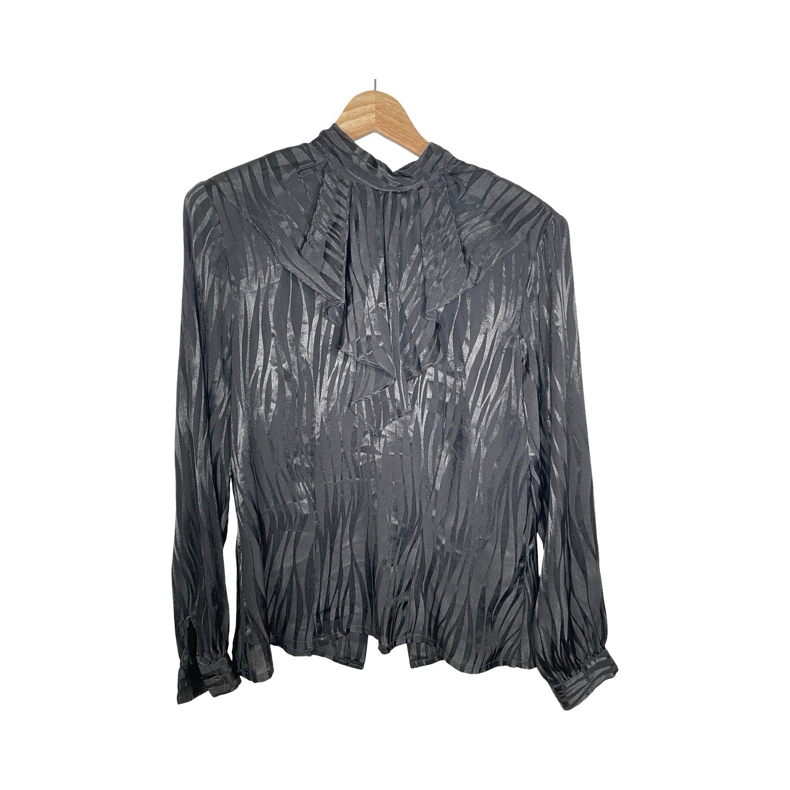 Vtg Women’s Sz 12 Helene St Marie Black Secretary Blouse fringed Rope Design