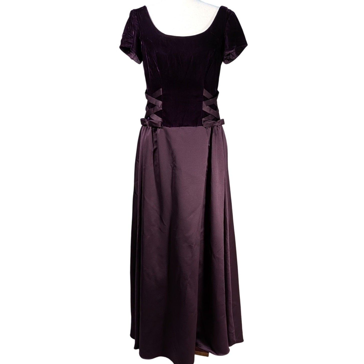 Vintage 90s Purple Velvet/Tafetta Corset Style Lace Up Sides Party Dress Size 12