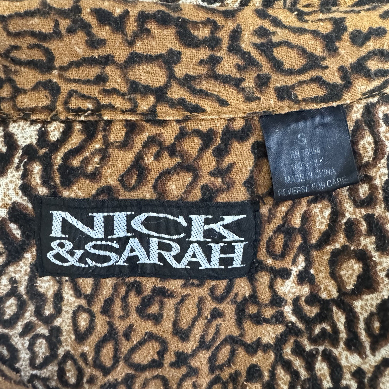 Vintage Y2K 90s Nick & Sarah Maxi Dress S Leopard 100% Raw Silk Grunge Punk