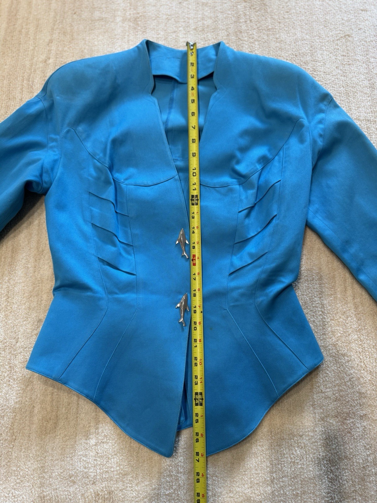 Vintage 1980’s Theirry Mugler Suit Blazer, Skirt Shark Snap Closure Peplum Waist