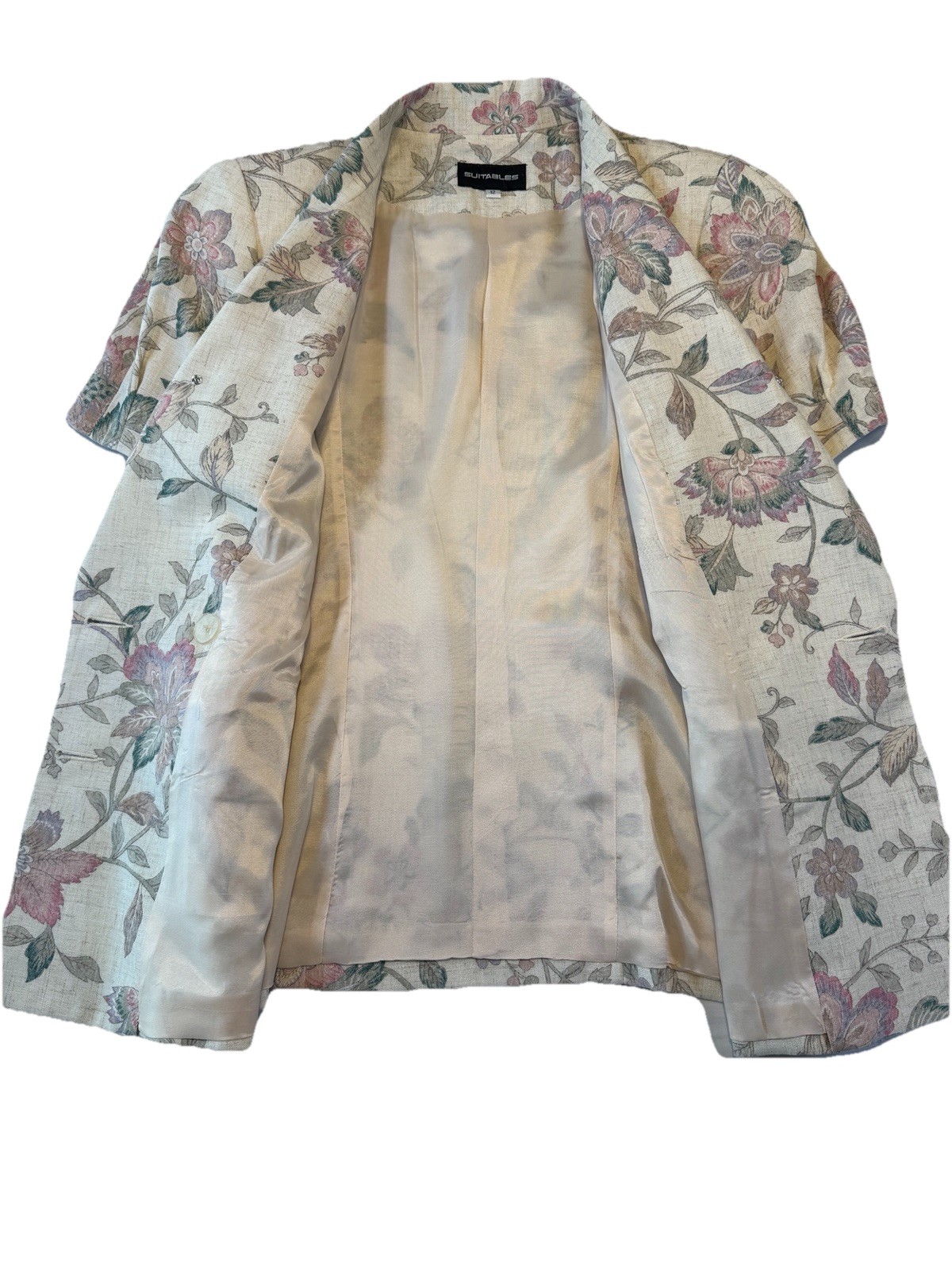 Vintage Suitables Floral Blazer Jacket Women’s 12 Short Sleeve Double Breasted