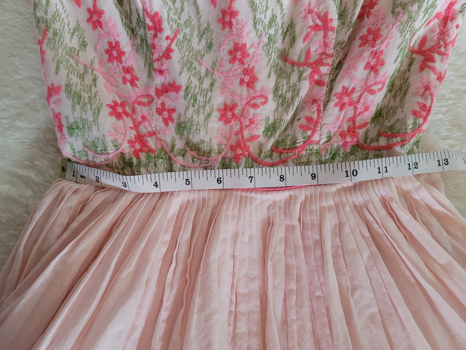 Vintage Handmade Pink Floral Embroidery Dress