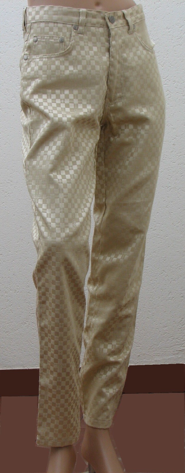 VERSACE CLASSIC V2 pantaloni donna vintage 5 tasche jeans beige oro vita alta