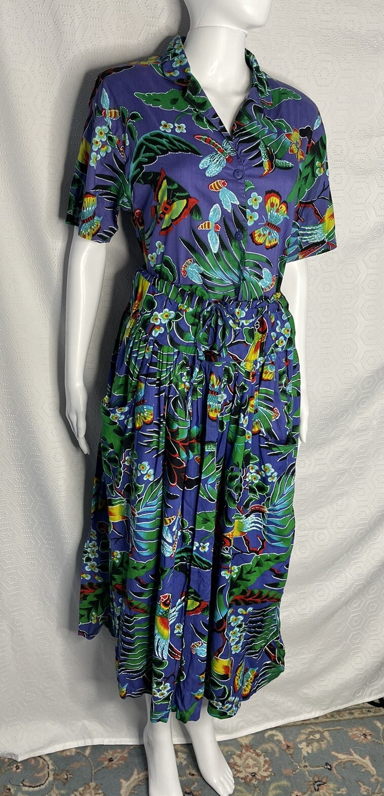 Vintage 70s 80s College Town Skirt Blouse S-M Tropical Colorful