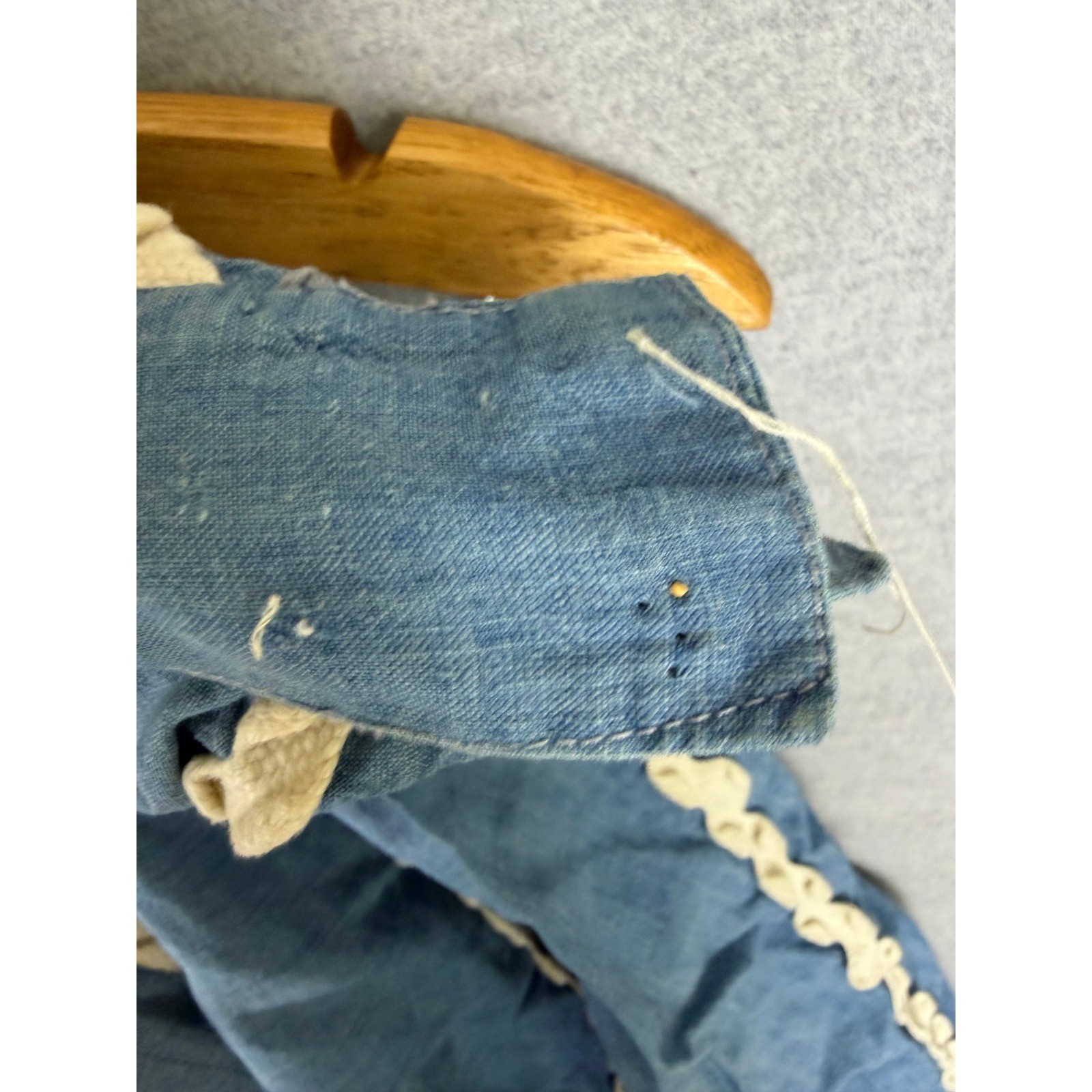 Vintage 50s Blue Chambray Rickrack Trim Circle Skirt High Waist Metal Zipper