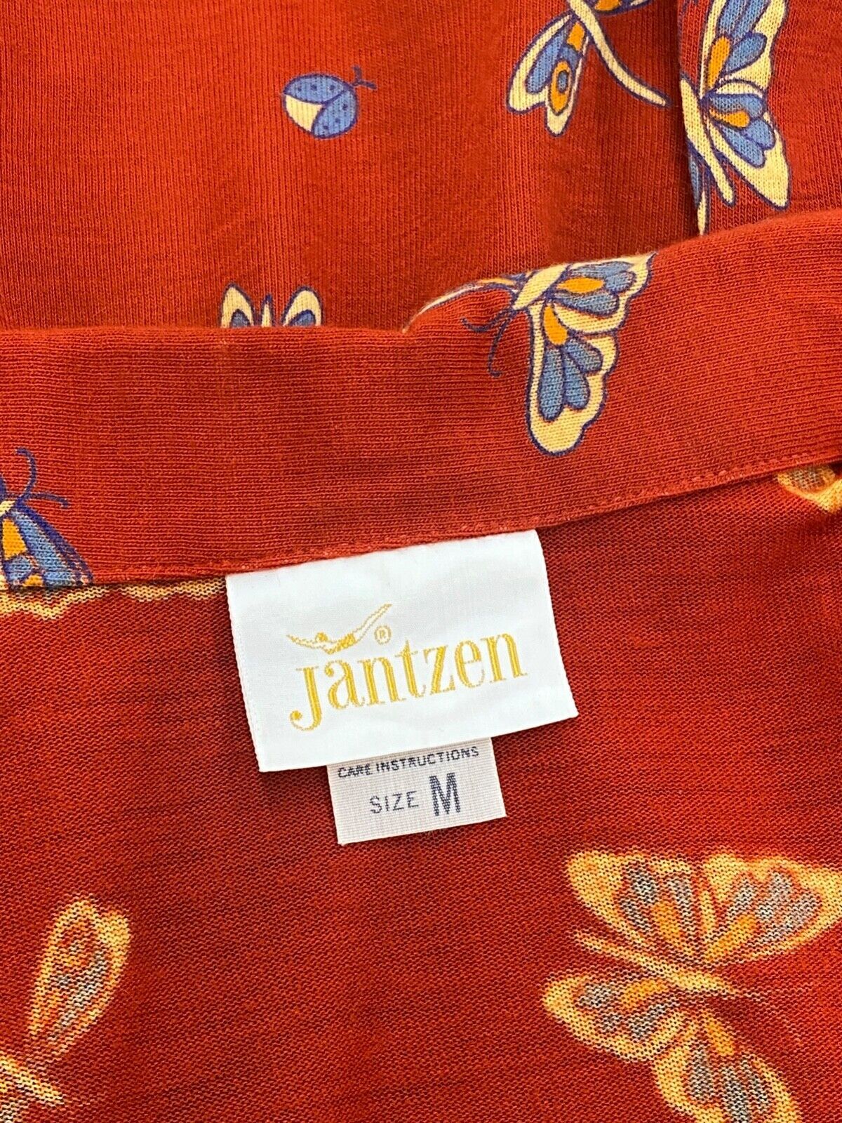 Vintage 1970s red novelty print shirt, bugs butterfly deadstock blouse top rust