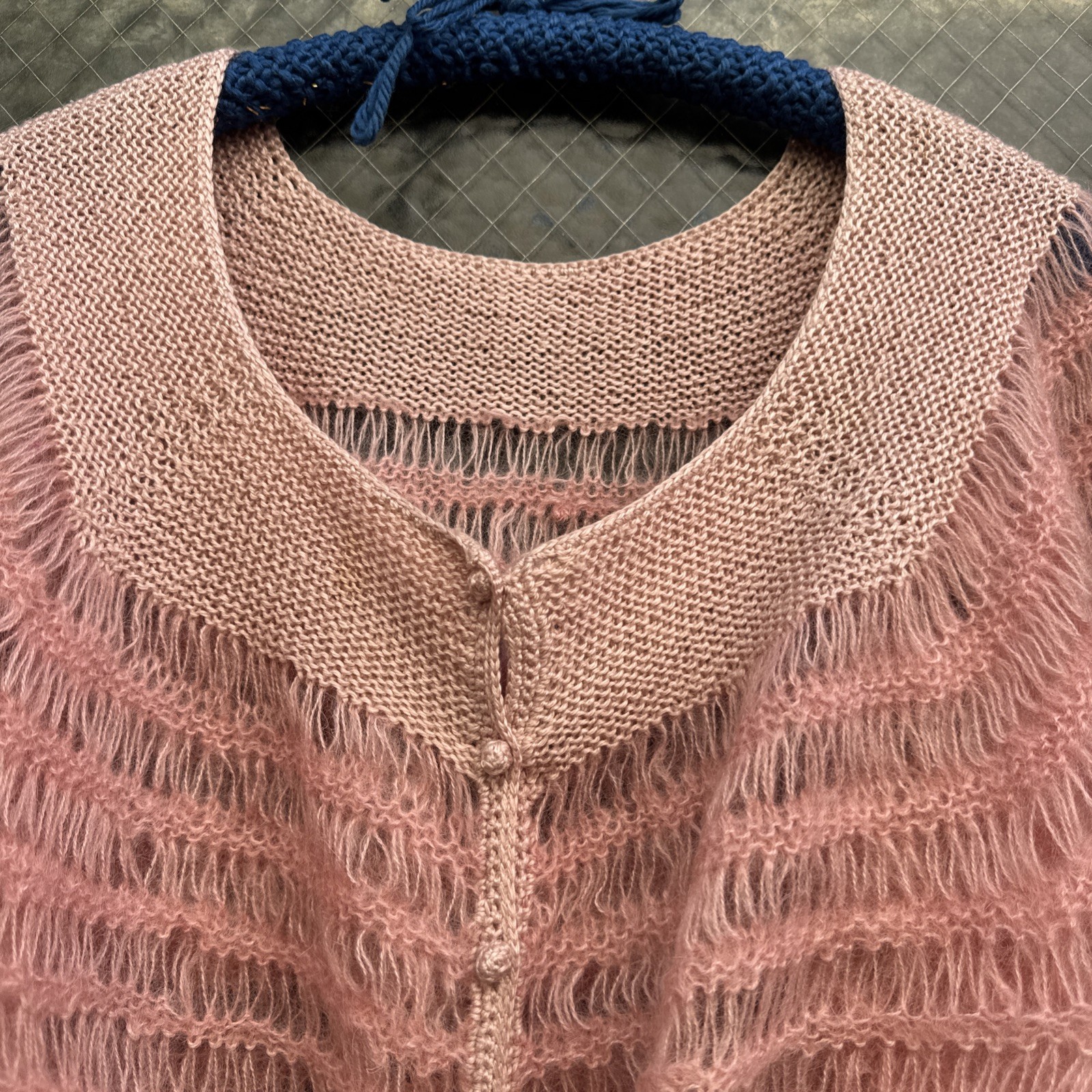 Vintage 1930s Pink Mohair Knit Wool Sweater Cardigan Balloon Sleeves Dress Top