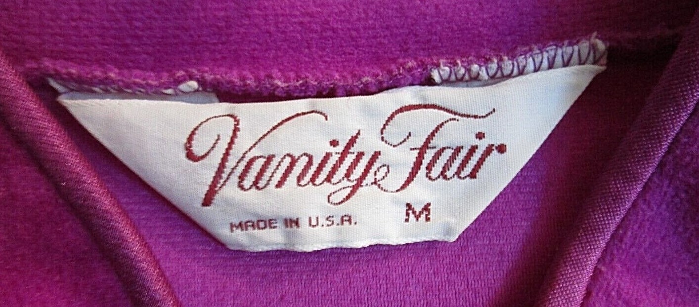 VTG VANITY FAIR Half Zip Velour Sz Med Purple Embossed Robe Lounger House Coat