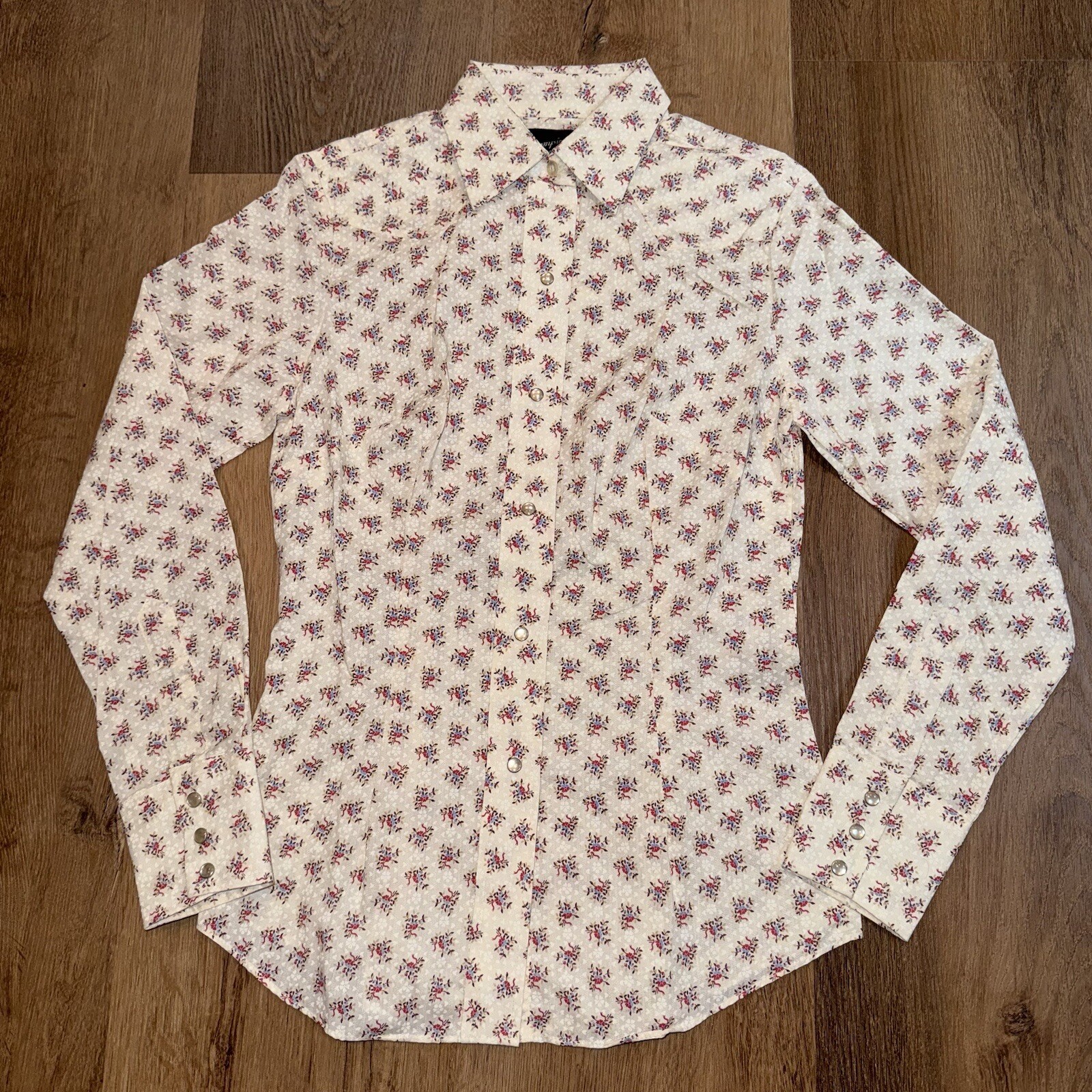 Vtg 70s Pearl Snap Shirt Champion Western Rockabilly Disco Cowgirl NOS Womens 12