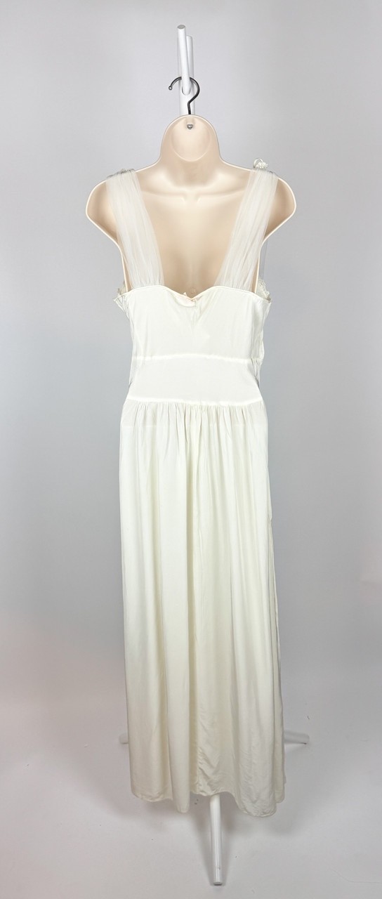 1940s Vintage White Chiffon Overlay Maxi Slip Dress