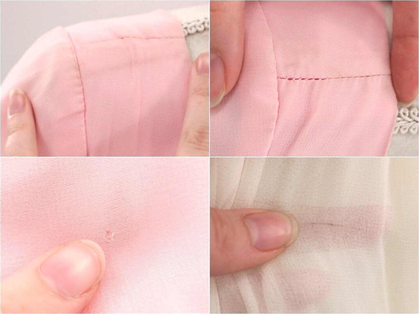 Vtg Women’s 60s Pink & Cream Maxi Dress W/ Green Ribbon Belt 1960s Sz S/M