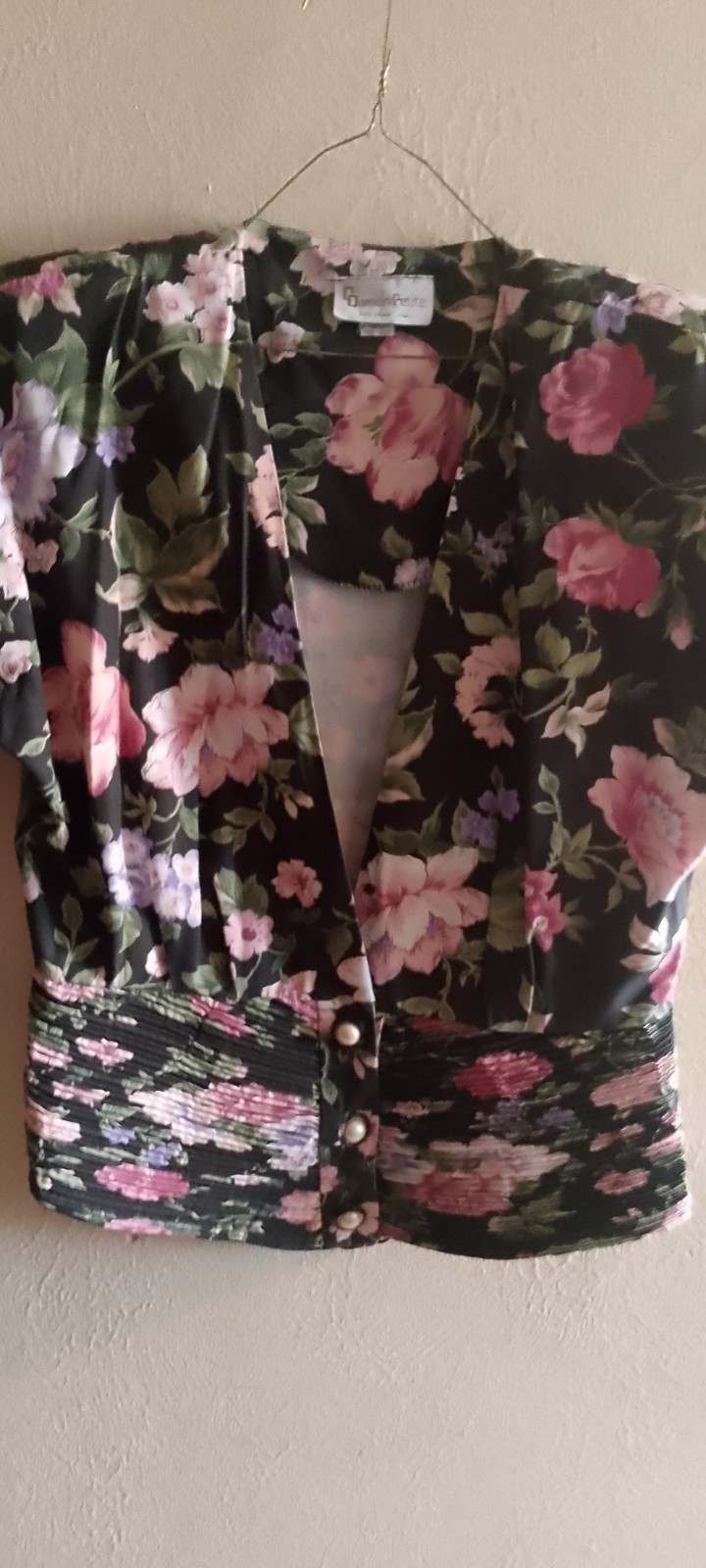 Vtg,Damon Petite,Ruched Waist Women’s Blouse/Jacket,Shor Sleeve,Floral,Union Tag