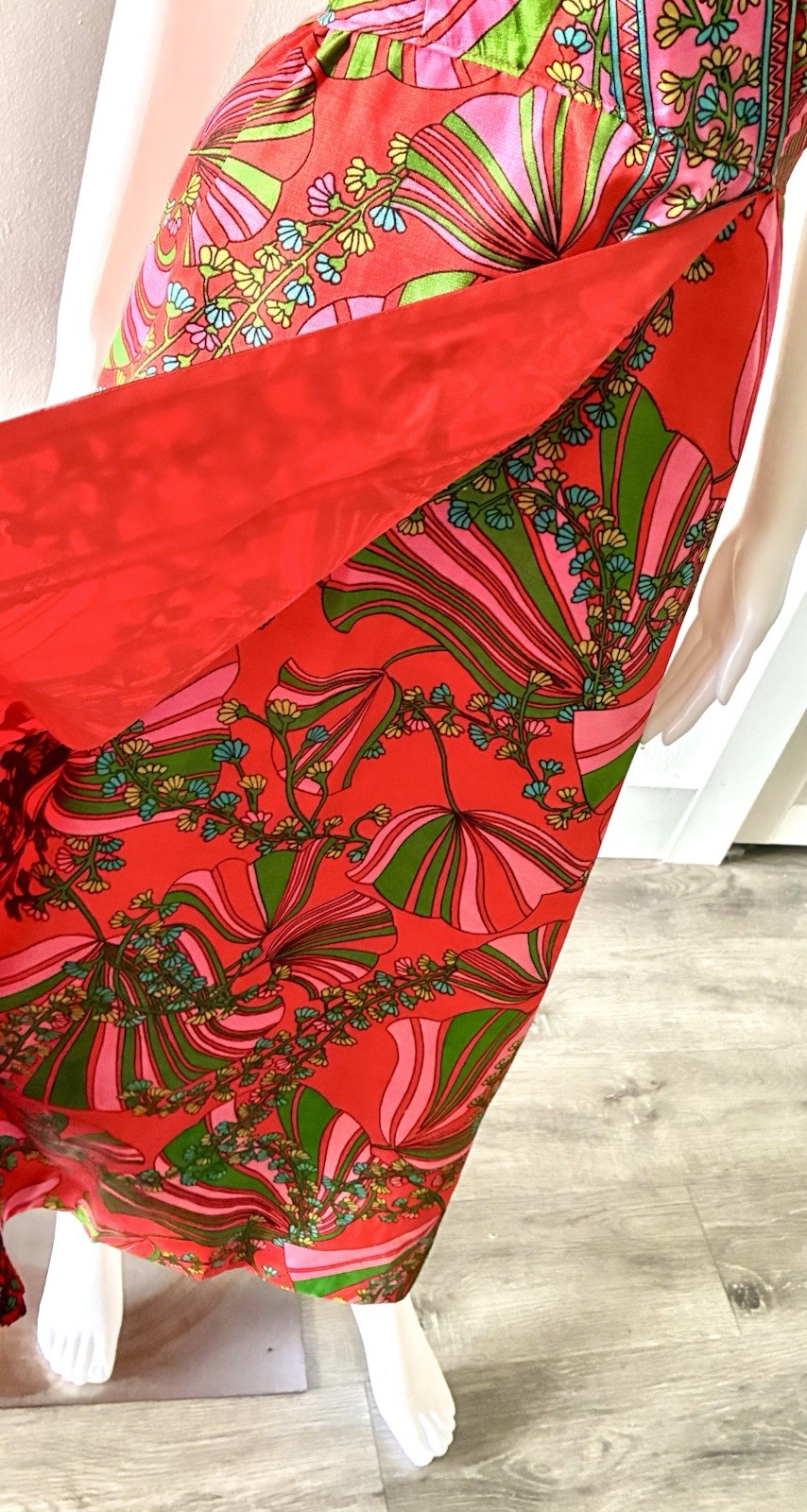 Vintage 70s B.Altman Faux Wrap Maxi Dress Gown PINK RED MOD Size 14