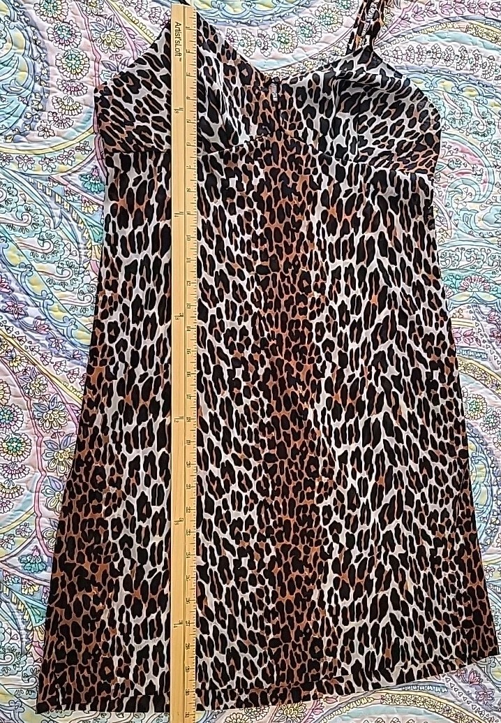 Vtg Vanity Fair Leopard Print Babydoll Slip Dress Size S USA Animal Rockabilly