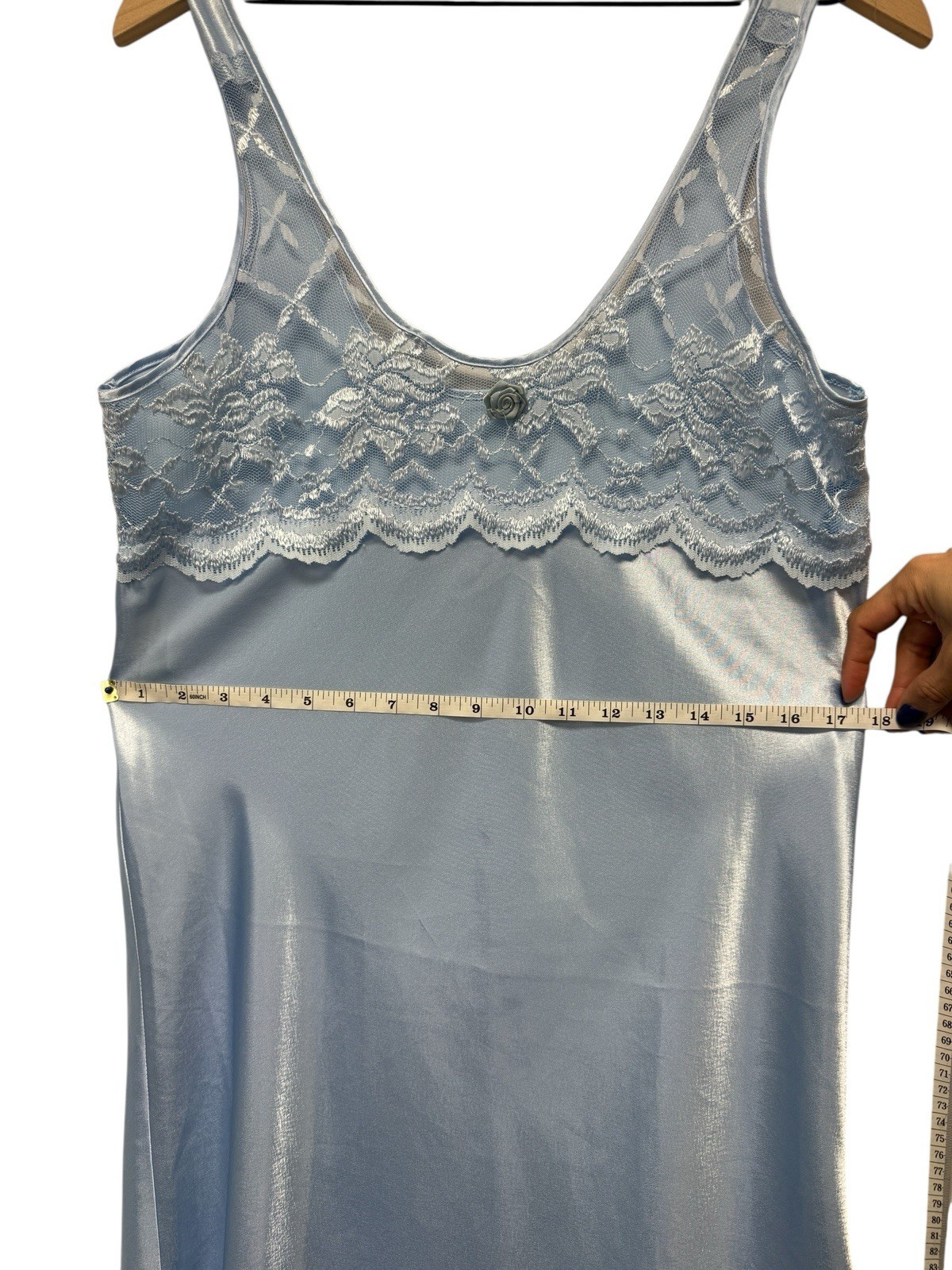 Vintage Romance Du Jour California Liquid Satin Lace Nightgown Slip Dress Blue S