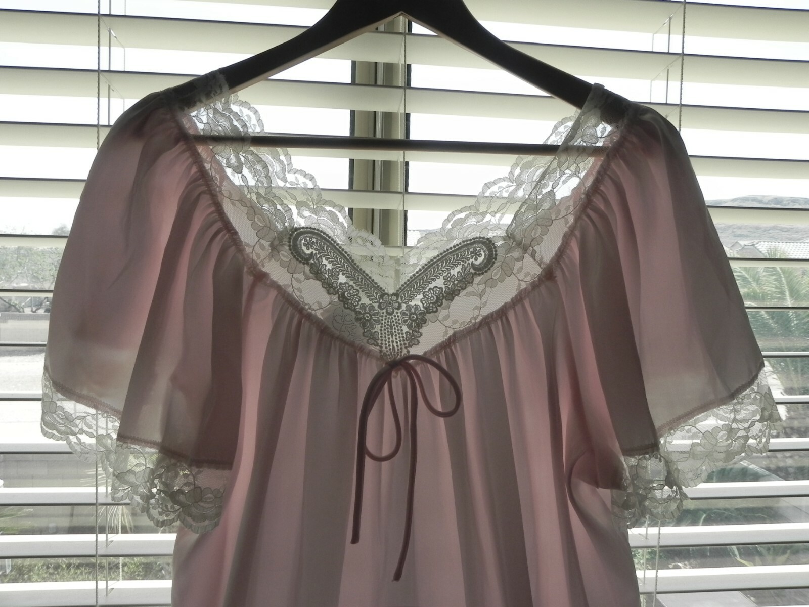 Go Softly Nightgown Maxi Wing/Cap Sleeve Light Pink Satin Lace Trim S(Fits M)