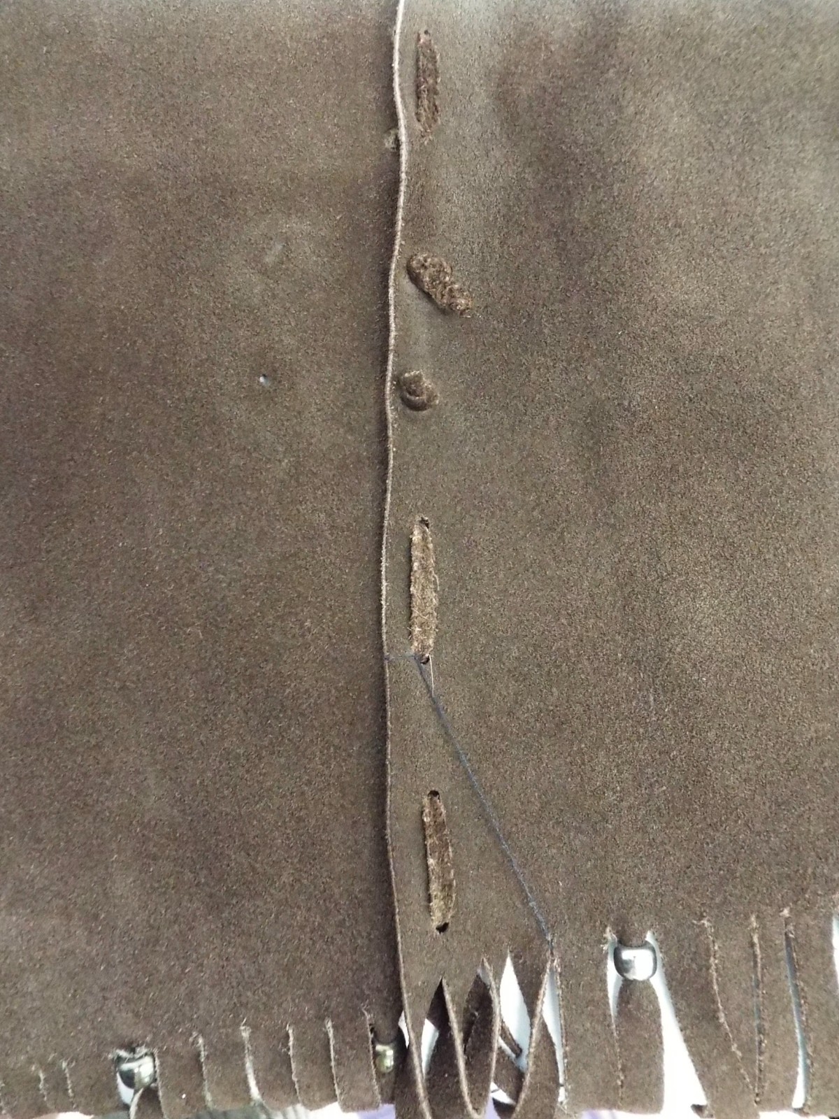 VTG 1970s Long Brown Suede Fringe Tunic Vest HIPPIE Feathers Beads Festival Boho
