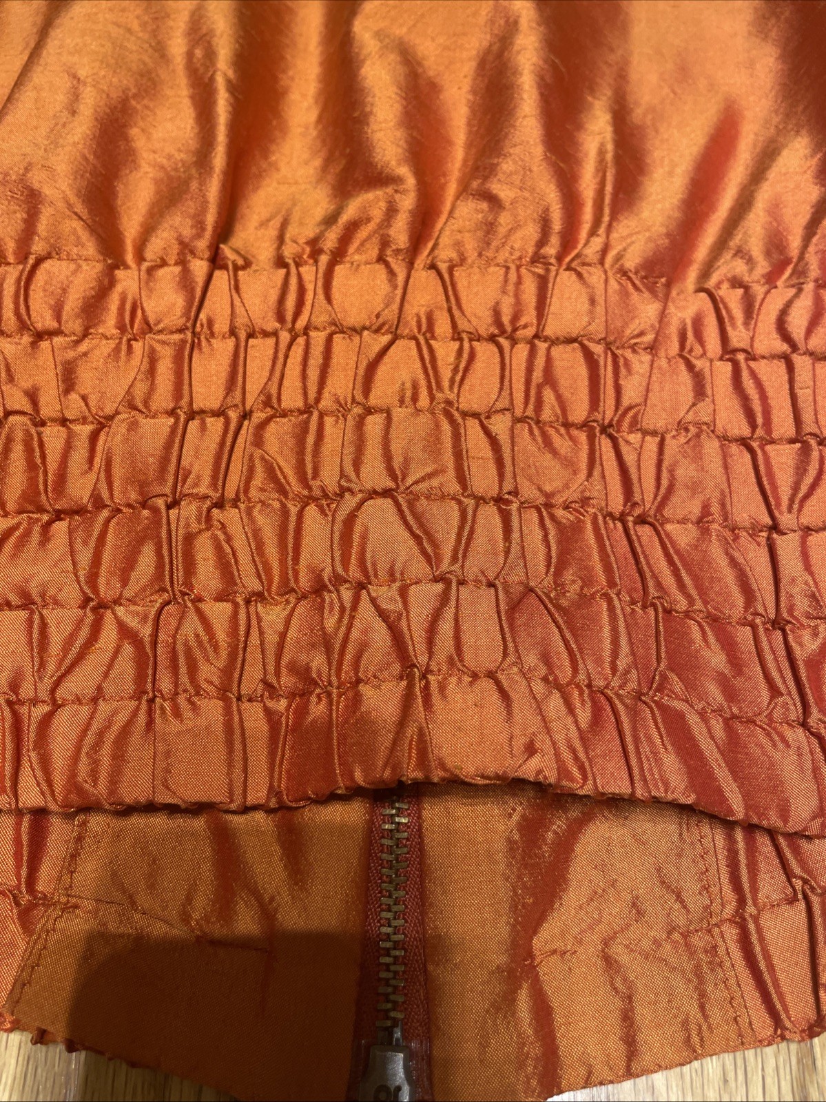 Vintage Singh S. Madan Silk Bronze Orange 100% Silk Bomber Jacket US 4 Small