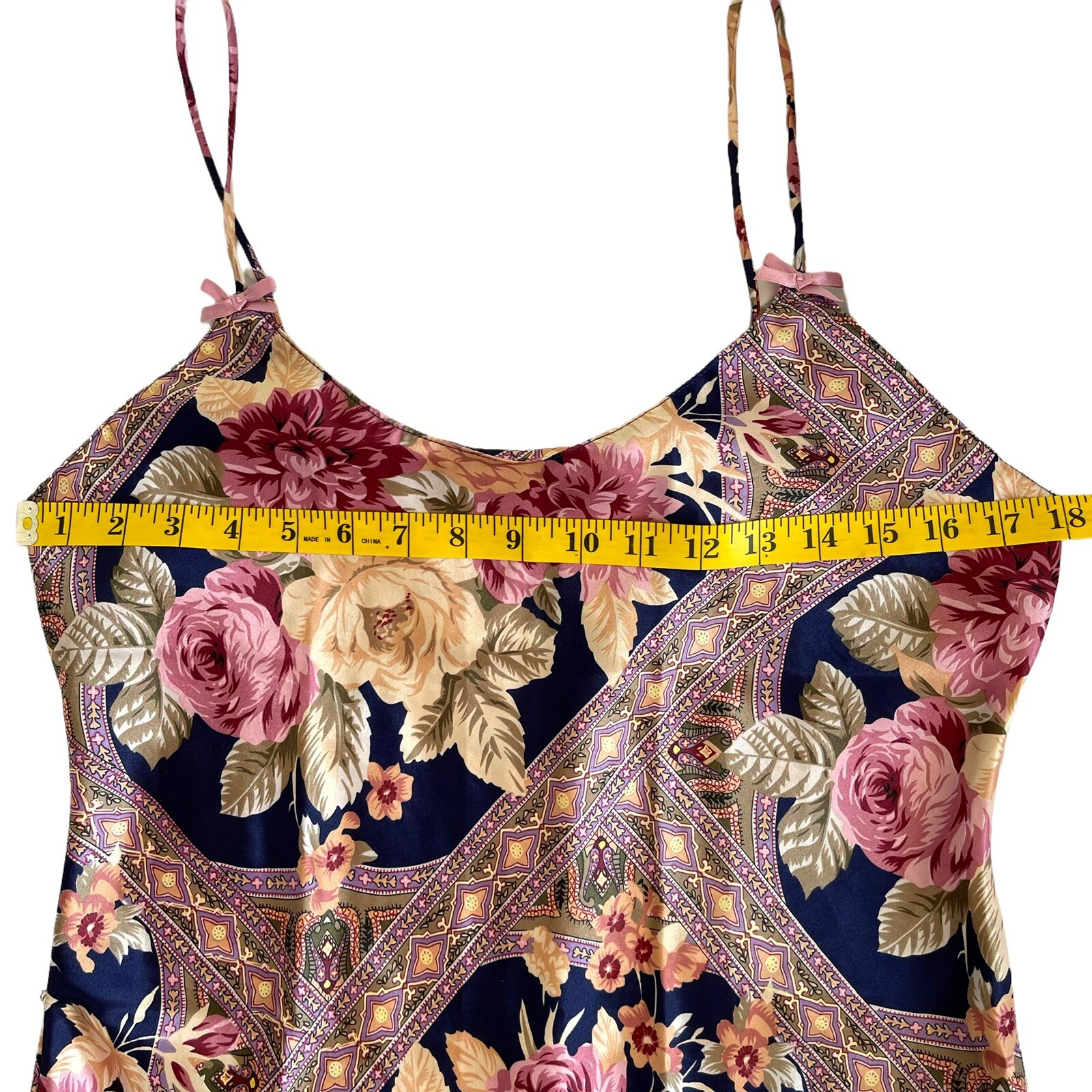 Vintage CIRCA 2000 Peignoir Set Sz M Pink Roses Floral Short Slip Nightie Robe