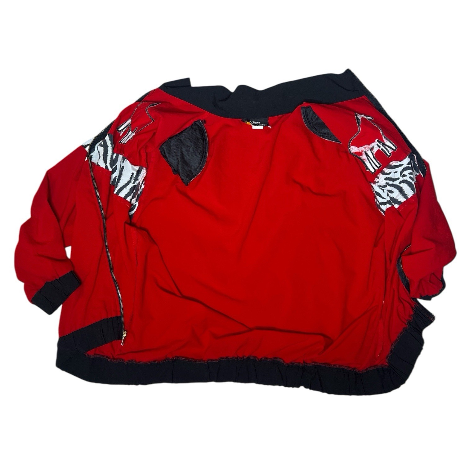 Vintage 80s 90s Silver Threads Zebra Print Red Zip Jacket Size 1X Made in USA