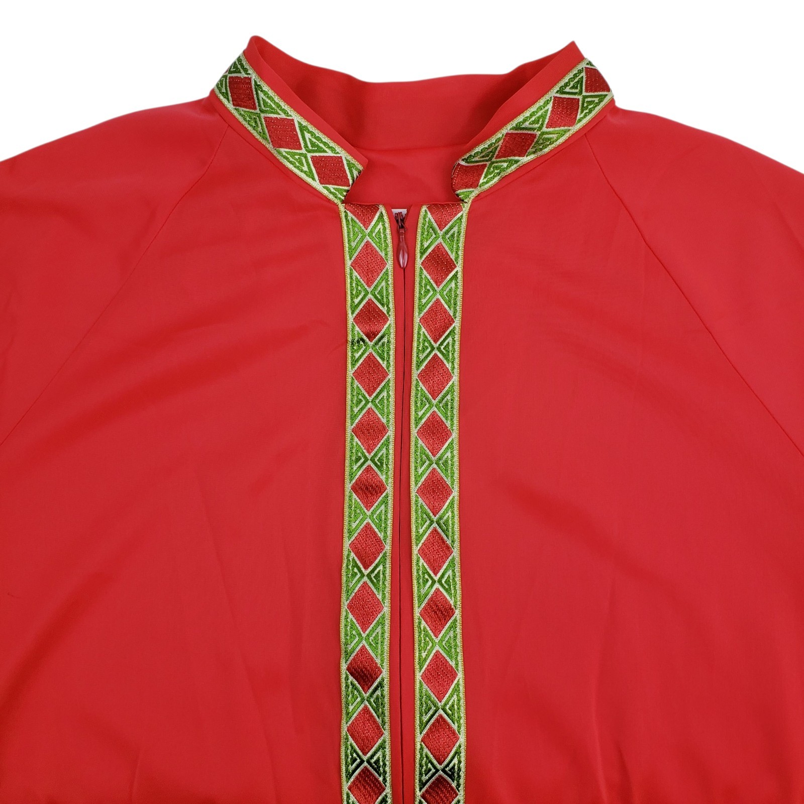 Vintage Lorraine Long Caftan Robe Half Zip Kaftan Maxi M Red Nylon Gold Trim M
