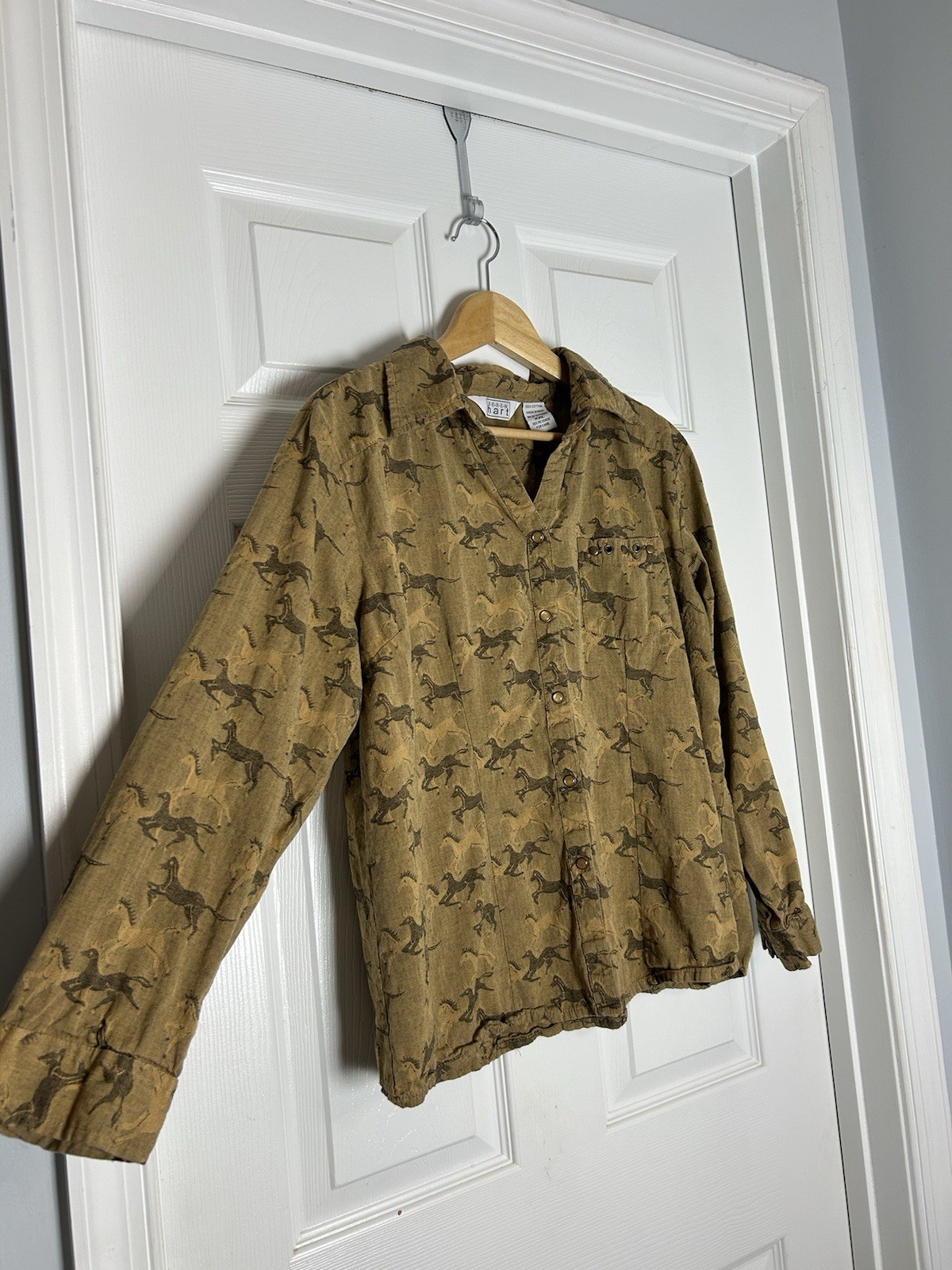 Vintage Keren Hart XXL Top Horse Pearl Snap Long Sleeve Ranch Western Shirt
