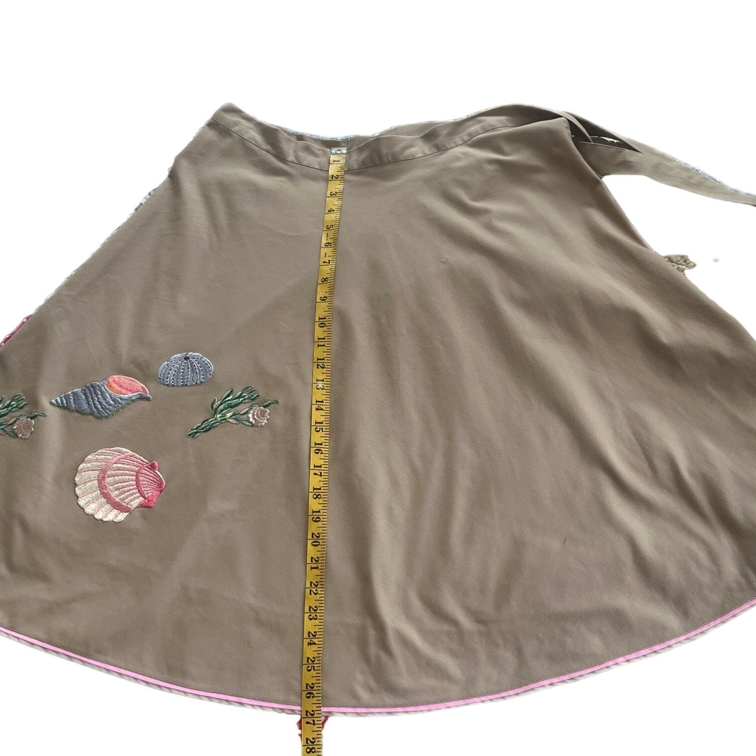 Vintage 70s Khaki Wrap Skirt Seashell Beach Nautical Sz S Cottagecore Whimsy