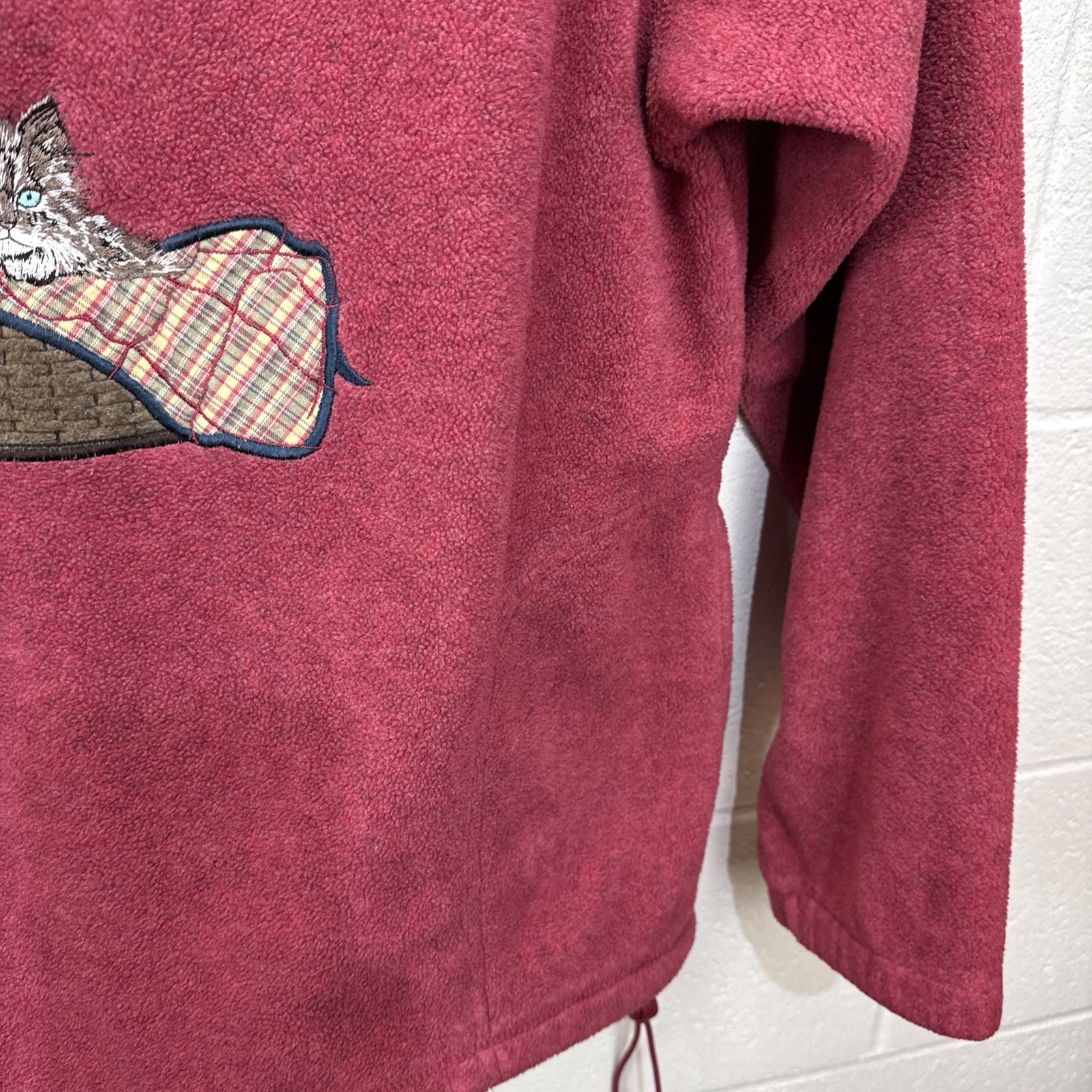 Vintage Northern Reflections 1/4 Zip Pullover Fleece Sweater M Embroidered Cat