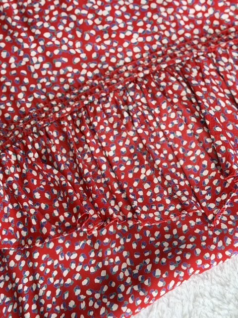 Vintage Jane Schaffhausen Belle France Rayon Dress Red Floral Ruffle Size 8 USA
