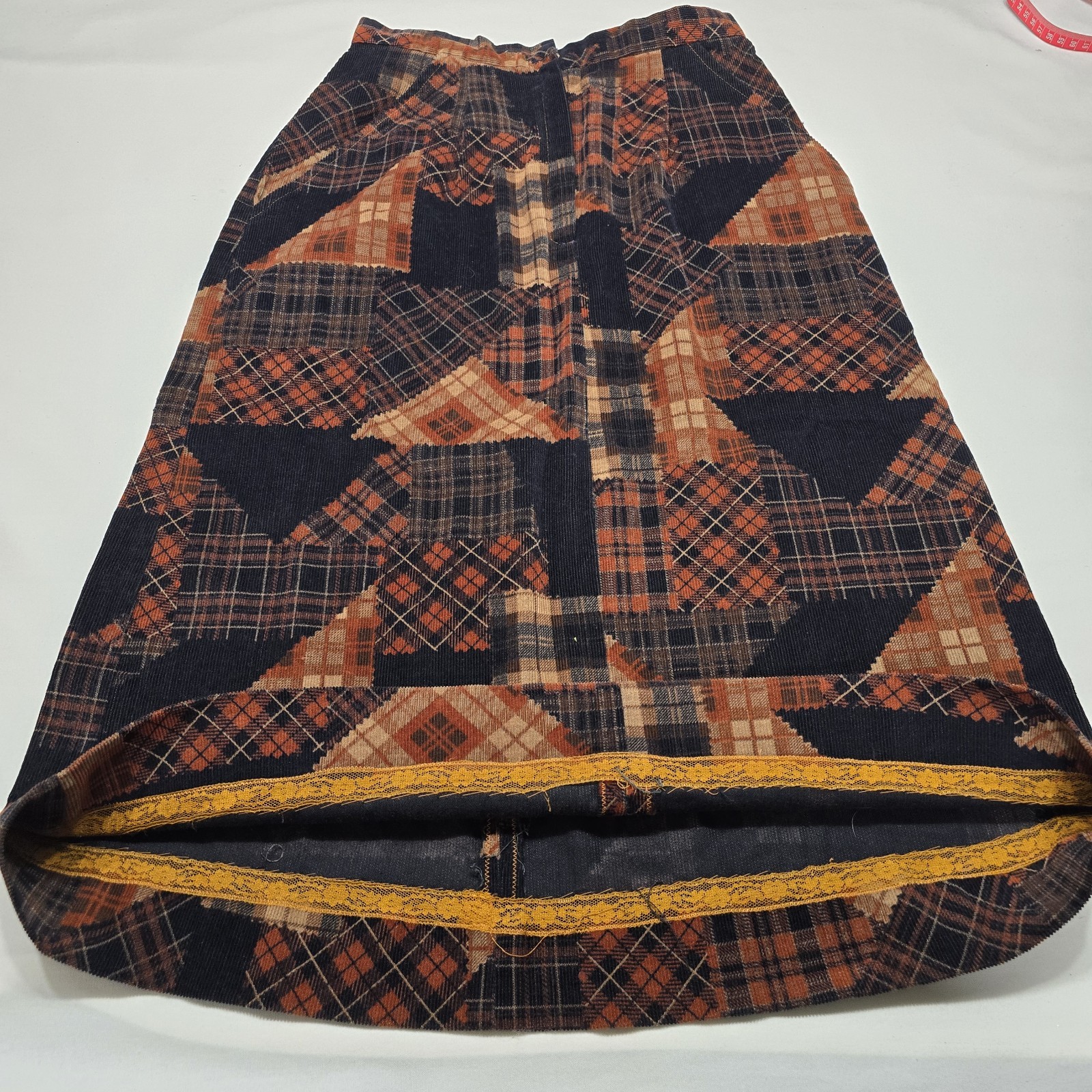 Vintage 60’s Courderoy Patchwork Vest & Midi Skirt Outfit Brown & Orange Boho