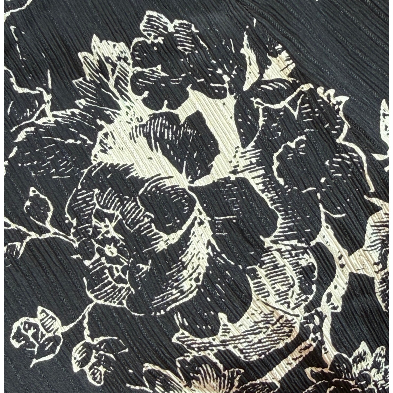 Vintage Black Floral Silk Maxi Skirt Size Small 6 28″ Waist Baroque Roses
